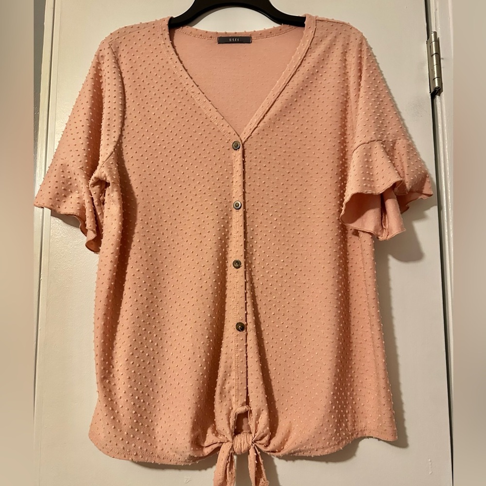 Peach Button-Down Textured Top